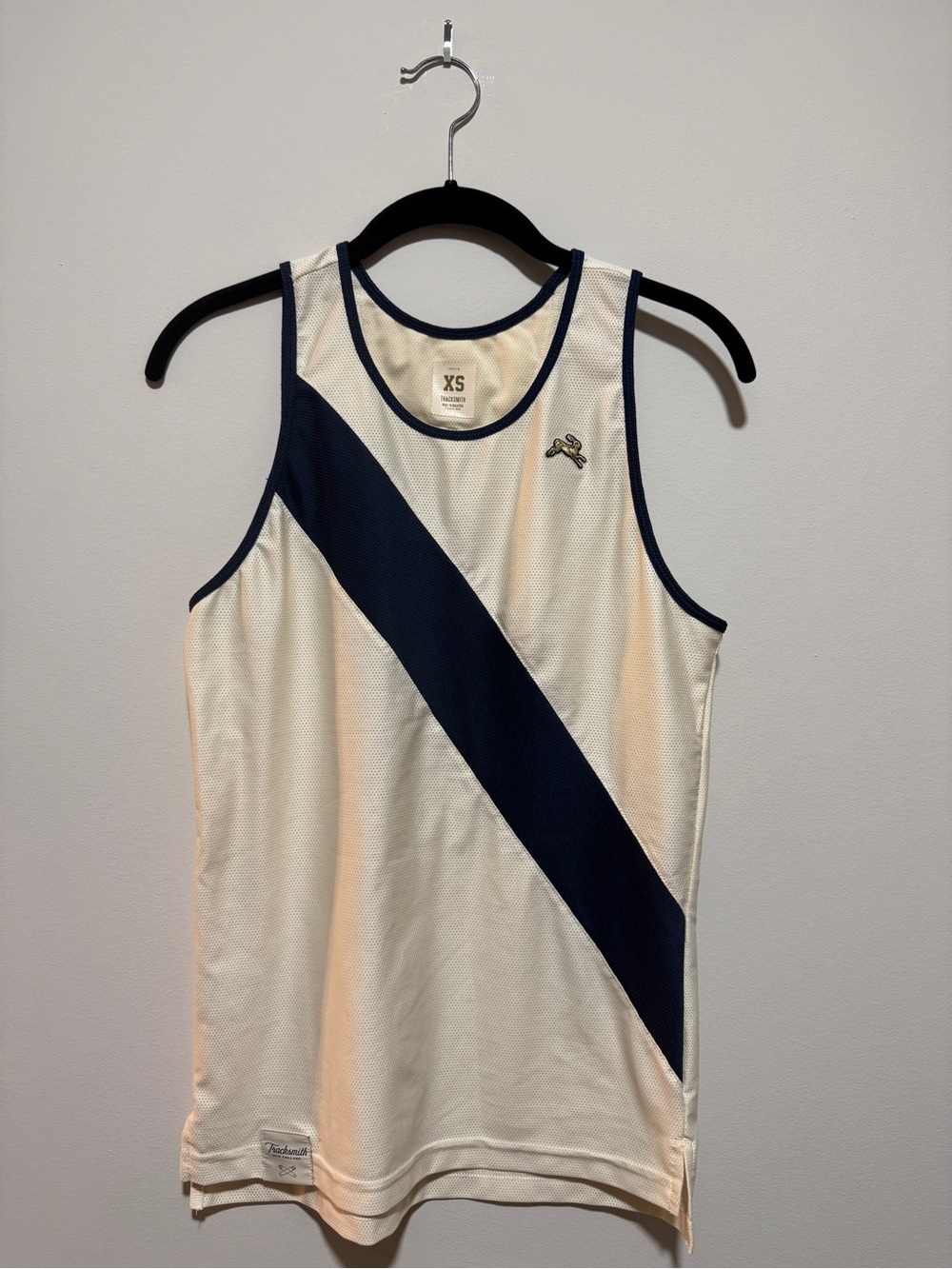 Tracksmith Cream & Navy Diagonal-Stripe Tank